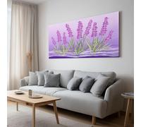 XXL Panorama Tableau sur Toile avec Cadre Violet Lavande Buisson, Impression Murale Décoration Salon Bureau Hôtel - Design Moderne Cadeau 140x70 cm