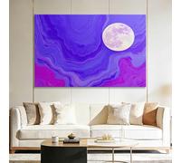 XXL Panorama Toile Peinture Tableau Décoration Murale avec Cadre Abstrait Texture Marbre Violet Lune, Art Moderne Aesthetic Room Decor - Salon Bureau Restaurant 140x70 cm