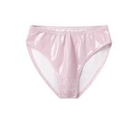 (XXL,Pink)Mens Wet Look Patent Leather Briefs Underwear Elastic Waistband Underpants For Club Pole Dancing