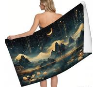 XXL Serviette de Plage Microfibre Chaîne de Montagnes Fleurs de Lotus nénuphars 180 x 90 cm Lune Anti-Sable Séchage Rapide Légère et Portable Drap de Plage