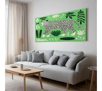 XXL Tableau Décoration Murale avec Cadre Tropical Jungle Feuilles Léopard, Grand Impression sur Toile Salon Moderne - Art Mural Chambre Salle à Manger 100x75 cm