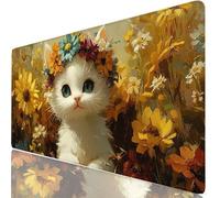 XXL Tapis de Souris 100x50 cm Gaming Chrysanthème Sous Main Bureau Large, Mouse Pad avec Base Antidérapante Stable, Chat Tapis Souris, Accessoires Bureau pour Travail à Domicile, Clavier et PC H0-339