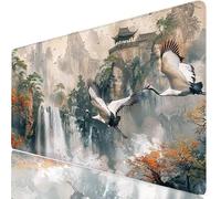 XXL Tapis de Souris 60x40 cm Gaming Blanc Sous Main Bureau Large, Mouse Pad avec Base Antidérapante Stable, Grue À Couronne Rouge Tapis Souris Ergonomique Haute Qualité, Accessoires Bureau H0-285