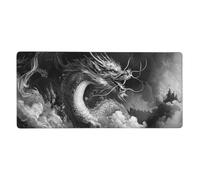 XXL Tapis de Souris Gaming Grand Mouse Pad Dragon Noir et Blanc Grand Tapis Antidérapant sur Les Bords, Accessoire Bureau, Étanche avec Coutures sous-Main de Clavier pour Game, PC 800x400x3mm V2705