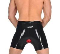 xxoiuw Short pour homme en latex noir à mi-mollet avec fermeture éclair au milieu du devant, avec préservatif anal rouge, entrejambe haute, pantalon élastique, noir, XX-Large