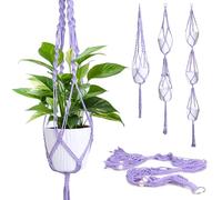 XXXFLOWER Lot de 3 suspensions en macramé - Corde en coton - Robuste - Support de plante - Pour l'intérieur et l'extérieur - Plafonds - Balcons - Décoration murale - Violet - Sans plantes ni pots