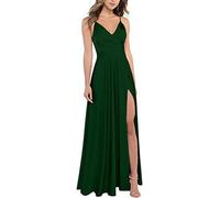 xxxiticat Femme Robe Longue en Satin de Demoiselle d'honneur Formelle Encolure V Bretelles A - Type Robe de Bal avec Fourche Vert foncé, M