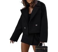 xxxiticat Manteau trench court pour femme en mélange de laine automne hiver manteau pois à double boutonnage blazer vestes manteau mode, Noir , S