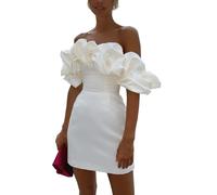 xxxiticat Mini robe élégante en satin pour femme - Épaules ouvertes - Sans manches - Robe crayon - Robe crayon - Robe de cocktail - Haut de club, Blanc., XS