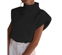 xxxiticat Pull sans Manches à col roulé et épaules Larges pour Femme, Noir, S