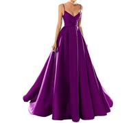 xxxiticat Robe de Bal Longue Élégante en Satin - Col en V - Spaghetti - Princesse - Pour Mariée, Soirée, Demoiselle d'Honneur