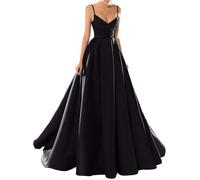 Xxxiticat Robe de Bal Longue Élégante en Satin - Mariée, Soirée Sexy, Col en V, Spaghetti, Princesse, Demoiselle d'Honneur