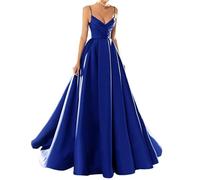 xxxiticat Robe de Bal Longue Élégante en Satin - Mariée, Soirée Sexy, Col en V, Spaghetti, Princesse, Demoiselle d'Honneur