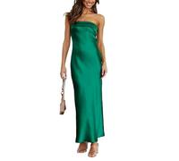 xxxiticat Robe maxi d'été en satin pour femme - Dos nu - Coupe formelle - Pour mariage, invité, soirée, fête, Vert-2., M