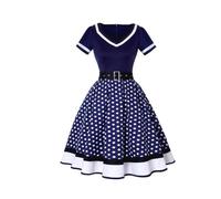 (XXXL,blue)Vintage 50s 60s Women's Vintage Party Dress With Belt Polka Dot Print Short Sleeve Hepburn Robe Pin Up Rockabilly Dresses