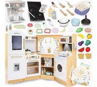 Mamabrum Cuisine en Bois pour Enfants 3+, Cuisinière à Jouets Interactive XXXL avec Éclairage LED, Cafetière et Accessoires - Pots, Ensemble Légumes et Fruits - Jusqu'à 50 Pièces