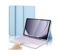 XYAL Comprimés Etuis, Étui à Rabat en Cuir avec Clavier rétroéclairé Amovible et Support Compatible avec Samsung Galaxy Tab S7 Plus 12,4 Pouces(Sky Blue+Keyboard)