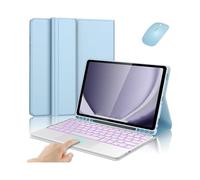 XYAL Comprimés Etuis, Étui à Rabat en Cuir avec Clavier rétroéclairé Amovible et Support Compatible avec Samsung Galaxy Tab S7 FE 12,4 Pouces(Sky Blue+Keyboard+Mouse)