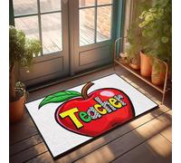 XYBH Accessoires de garage pour homme Cave A Red Apple With The Word Teacher Written On It. Paillasson décoratif pour porche, salle de jeux (40 x 60 cm)