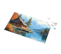 XYBH Bar Stuff For Man Cave Cozy Cabin By The Lake In Autumn Picture Puzzle Funny Signs Metal Tin Decor (300 pièces)