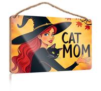 XYBH Décoration amusante pour la maison, chat, maman, sorcière avec chat noir, panneau en bois avec dictons sur panneaux en bois (20 x 30 cm)