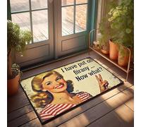 XYBH Décoration vintage Une femme dans une chemise rayée avec un signe de paix. Paillasson, décorations d'extérieur pour terrasse, salle de bain (50 x 80 cm)