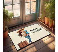 XYBH Décoration vintage Une mère tenant son enfant avec une valise à proximité. Paillasson, décorations d'extérieur pour terrasse, salle de bain (50 x 80 cm)