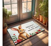 XYBH Grand paillasson d'automne, un lapin mignon avec des baies rouges, paillasson pour piscine, extérieur, porte d'entrée (50 x 80 cm)