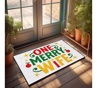 XYBH Knock Before Entering Door Sign One Merry Wife Christmas Sign Doormat Winter Welcome Mat Camping Decor (40 x 60 cm)
