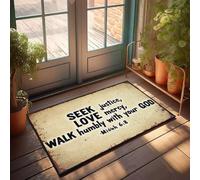 XYBH Knock Before Entering Door Sign Seek Justice, Love Mercy, Walk Humbly With Your God. Paillasson d'hiver pour décoration de camping-car (40 x 60 cm)