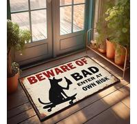 XYBH Paillasson amusant pour entrée extérieure, méfiez-vous des mauvais chiens, entrez à vos propres risques. Paillasson d'extérieur Accessoires de bar Décoration extérieure Tapis de printemps (50 x