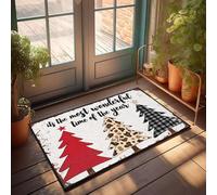 XYBH Paillasson amusant rouge, léopard, carreaux arbres avec « It's The Most Wonderful Time Of The Year » - Paillasson d'automne - Tapis d'extérieur - Tapis de cuisine (40 x 60 cm)