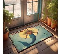 XYBH Paillasson d'extérieur amusant Une sirène tenant une épée avec des oiseaux volant autour. Paillasson de printemps, décoration de chambre de garçon (65 x 90 cm)
