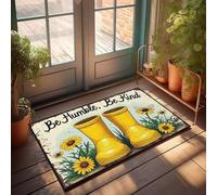 XYBH Paillasson d'extérieur avec bottes jaunes entourées de tournesols avec la phrase Be Humble, Be Kind Above Grand tapis de bain Man Cave Furniture (50 x 80 cm)