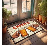 XYBH Paillasson extérieur amusant à deux mains tenant des tasses de bière avec le mot Cheers ! Above Them. Paillasson Shoes Here Tapis de sport Décoration de bar (65 x 90 cm)
