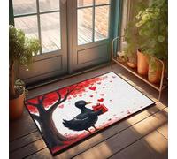 XYBH Paillasson Home Alone avec un canard noir tenant une boîte cadeau rouge sous un arbre avec des feuilles en forme de cœur. Paillasson pour extérieur, décoration de maison de lac (50 x 80 cm)
