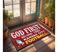 XYBH Paillasson personnalisé pour porte d'entrée « God First, Second Then Kansas City Football » - Paillasson pour salle de jeux - Décoration de cabe pour homme (65 x 90 cm)