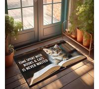 XYBH Paillasson Welcome-Ish Le temps passé avec des livres et des chats n'est jamais perdu. Paillasson cool pour décoration de chambre indépendante (50 x 80 cm)