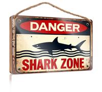 XYBH Panneau d'accueil pour porche avant Danger : Shark Zone Panneau de bienvenue en bois pour porte d'entrée (20 x 30 cm)