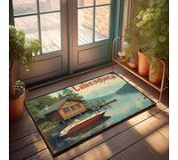 XYBH Stuff For Boys Room - Cabine au bord du lac avec bateau sur un lac calme - Paillasson d'hiver - Paillasson d'extérieur - Tapis superposé (50 x 80 cm)