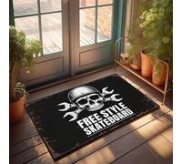 XYBH Tapis de bienvenue pour porte d'entrée, motif tête de mort avec clés et texte en anglais « Free Style Skateboard » - Décoration de maison - Cadeau pour mari (40 x 60 cm)