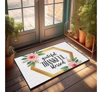 XYBH Tapis de porte d'automne extérieur Grateful, Thankful, Blessed Floral Frame Doormat Friends Door Mat Décorations de porche Extérieur (50 x 80 cm)