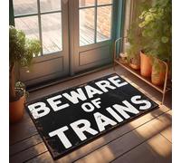 XYBH Tapis de porte d'entrée d'automne en plein air « Beware of Trains » - Décoration amusante pour la maison et la salle de jeux (65 x 90 cm)