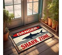XYBH Tapis de porte d'entrée d'automne en plein air Danger : Shark Zone Paillasson drôle Décoration d'intérieur ou de salle de jeux (65 x 90 cm)