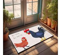 XYBH Tapis de porte d'entrée pour entrée extérieure, dessin animé de deux poulets, une qui dit Autol... Paillasson décoratif pour balcon, chambre à coucher, décoration pour homme (50 x 80 cm)