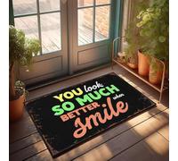 XYBH Tapis de porte « Fall Outside » « You Look So Much Better When Smile ». Paillasson d'extérieur Grand tapis de sol pour la maison (50 x 80 cm)