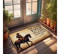 XYBH Tapis de salle de bain rustique « A Cowboy Rides His Horse Under A Sign Reading The Code Ever ». Paillasson décoratif pour décoration de chambre ou de jeux (65 x 90 cm)