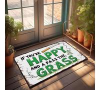 XYBH Tapis d'extérieur d'automne pour porte d'entrée If You'Re Happy, Pass The Grass. Paillasson amusant (65 x 90 cm)