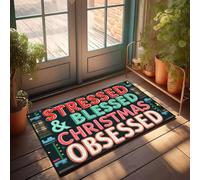 XYBH Tapis d'extérieur d'automne pour porte d'entrée Stressed & Blessed : paillasson obsédé de Noël, trucs drôles d'automne (50 x 80 cm)