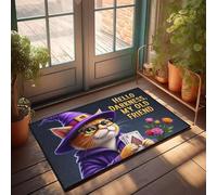 XYBH Tapis d'extérieur d'automne pour porte d'entrée, un chat fantaisiste dans un chapeau de magicien, peut contenir des cartes à jouer, paillasson accompagné d'objets amusants (50 x 80 cm)
